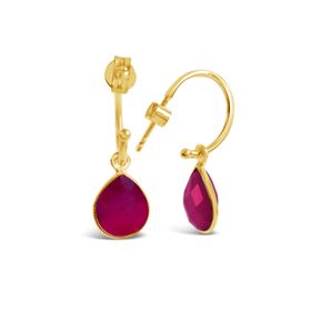 Ruby Drop Hoop Earrings | Gold / July