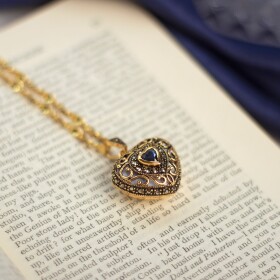 SAPPHIRE VINTAGE HEART LOCKET | GOLD