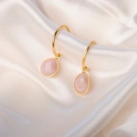 PINK OPAL DROP HOOP EARRINGS | GOLD / OCTOBER