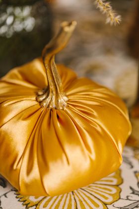 Duo of Sungold Satin Pumpkins