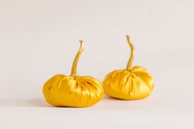 Duo of Sungold Satin Pumpkins