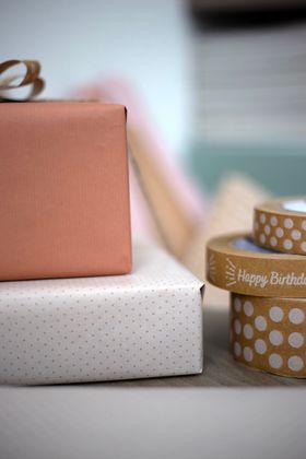 10m roll of Peach & Rose Pink Duo Kraft Wrapping Paper