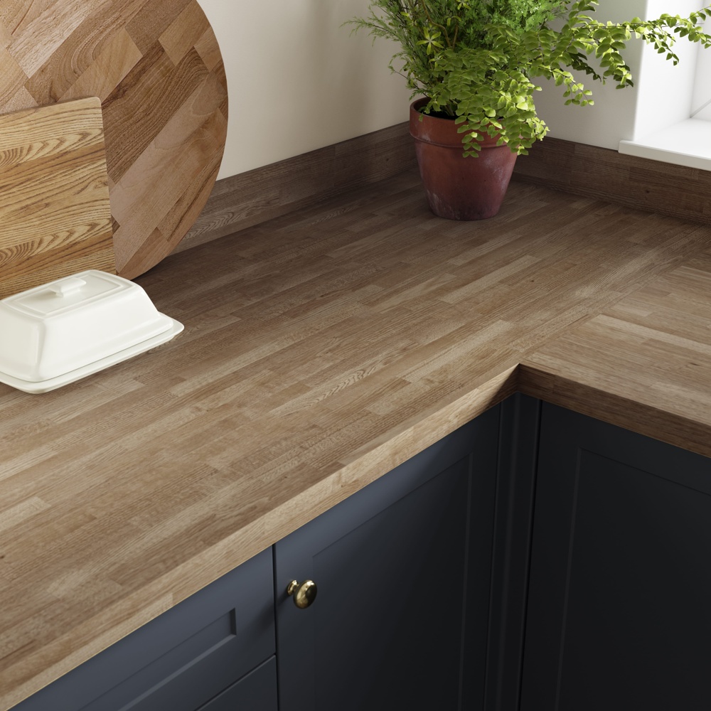 Bushboard Omega worksurface in Natural Blocked Oak - 38mm