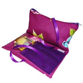 Purple Floral Make Up Organiser With Brushes Set