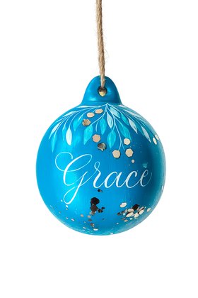 Bright Blue Personalised Calligraphy Christmas Bauble