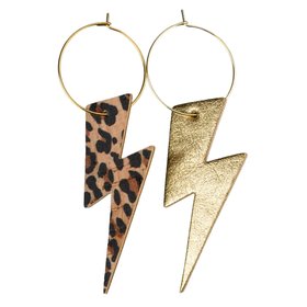 90s Retro Gold and Leopard Lightning Bolt Earrings