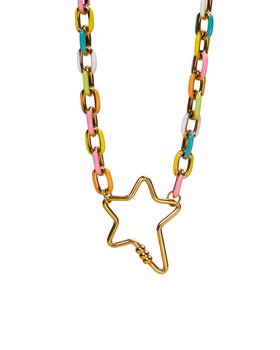 Colourful 90s Retro Star Carabiner Necklace | Waterproof Stainless Steel Charm Necklace