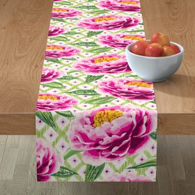 maximalist peony/pink and lime green/jumbo scale Table Runner byvivdesign
