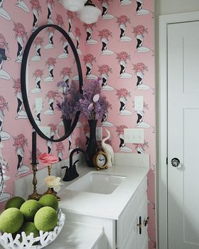 Modern feminine woman design on blush pink Wallpaper bywhimsical_brush