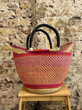 LARGE U SHOPPER - NATURAL, PINK AND ORANGE