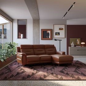 Casalecchio 3 Seater Sofa with Right Hand Facing Lounger Brown Leather poltronesofà