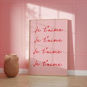 Je T'aime Pink and Red Wall Print