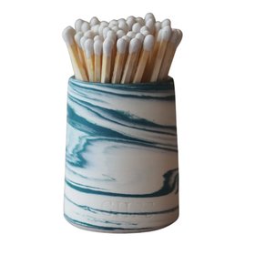 Ceramic Match Pot - Marbled Teal & White