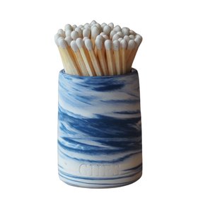 Ceramic Match Pot - Marbled Deep Blue & White