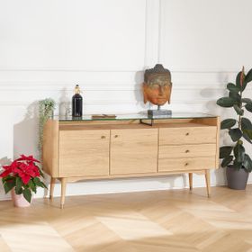 The LEON Sideboard, rattan glass light oak by Robin Interiors
