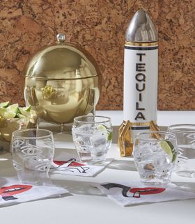 Jonathan Adler   Bar   Berlin Ice Bucket, Oculus Glassware, Rocket Decanter   Lifestyle   Portrait