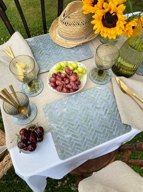 Sage Green Herringbone Placemat Ekotemplet by Nina D