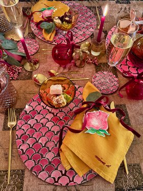 Nina D Christmas Table Turkish Delight Mustard Linen Napkin