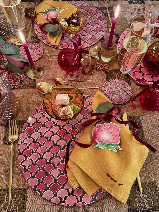 Nina D Christmas Table Turkish Delight Mustard Linen Napkin