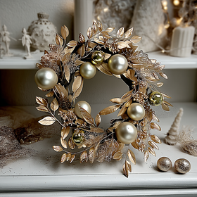 Gold Festive Decorative Christmas Wreath.png