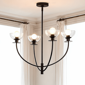 Jessica 4 Light Matte Black & Glass Chandelier