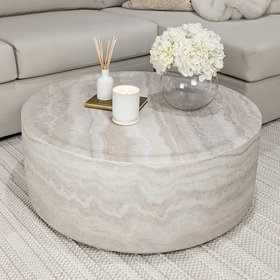 Celeste Round Neutral Marble Effect Coffee Table