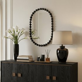 Allure Black Oval Beaded Wall Mirror