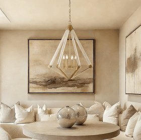 Eliza Whitewash Wood Gold 4 Light Chandelier