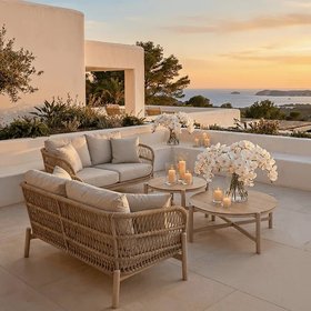 Recommended Products Amalfi Outdoor Cream & Natural Rope Weave 2 Seater Sofa and Coffee Table set