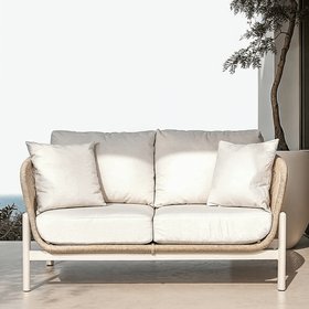 Amalfi Outdoor Cream & Natural Rope Weave 2 Seater Sofa