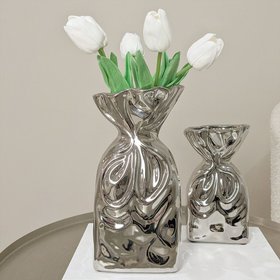 Tesora Silver Crinkled Ceramic Bag Vase