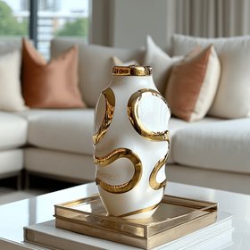 Marigold Tall Gold & White Squiggle Decorative Vase