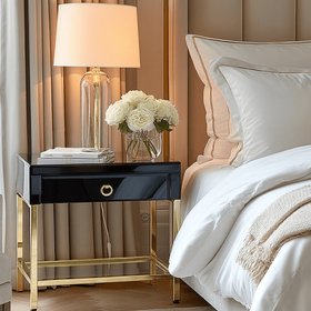 Indigo Black & Gold 1 Drawer Bedside Table