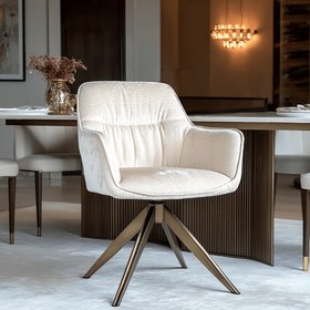 Elvinne Snow Velvet Swivel Dining Chair with Brass Base