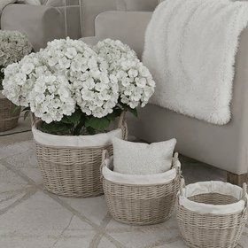 Ferro Round Lined Wicker Baskets - Set of 3