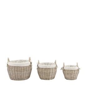 Ferro Round Lined Wicker Baskets - Set of 3