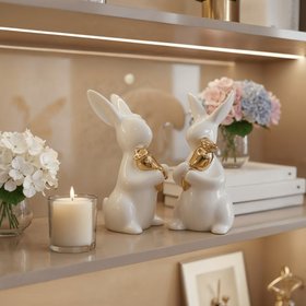 Mini White & Gold Bunny Ornaments - Set of 2