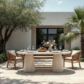 Katrina Travertine Concrete Indoor/Outdoor Oval Dining Table