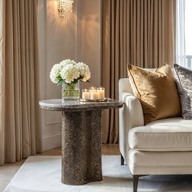 Rolter Neutral Marble Side Table with Brushed Brass Base
