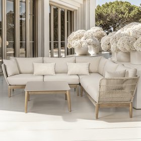 Felix Beige Outdoor Corner Sofa Rope Weave Seating Set