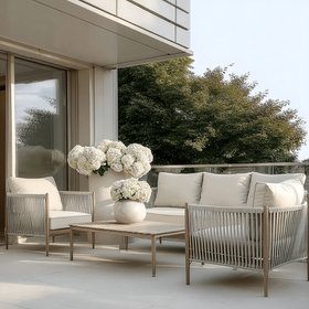 Santorini Outdoor Cream & Taupe Rope Weave 3 Seater Sofa Set