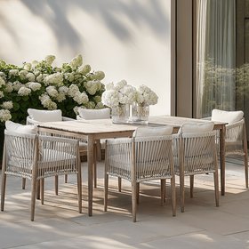 Santorini Outdoor Cream & Taupe Rope Weave 6 Seater Dining Set