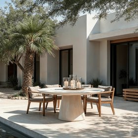 Katrina Travertine Concrete Indoor/Outdoor Round Dining Table