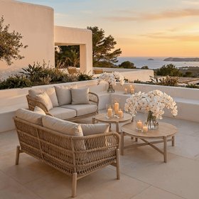 Amalfi Outdoor Cream & Natural Rope Weave 2 Seater Sofa and Coffee Table set