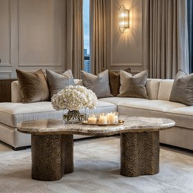 Rolter Neutral Marble Coffee Table with Brushed Brass Base