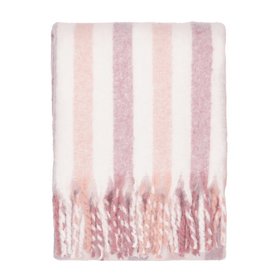 Ottilie Pink & White Striped Tasseled Throw