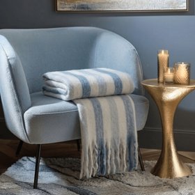 Ottilie Blue & White Striped Tasseled Throw