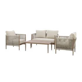 Santorini Outdoor Cream & Taupe Rope Weave Sofa Set - Seats 4