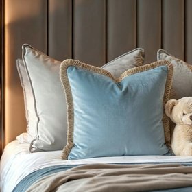 Odalys Baby Blue Cushion with Fringe Detail - 43x43cm