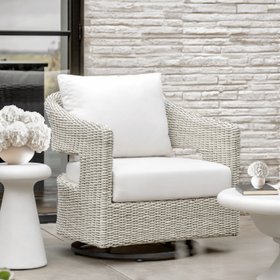 Seychelles Outdoor Cream & Natural Rattan Curved Swivel Chair